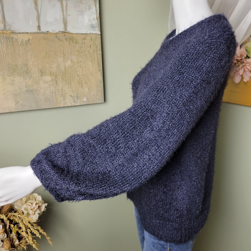 Fuzzy Balloon Sleeve Knit Sweater - Picture 6 of 11